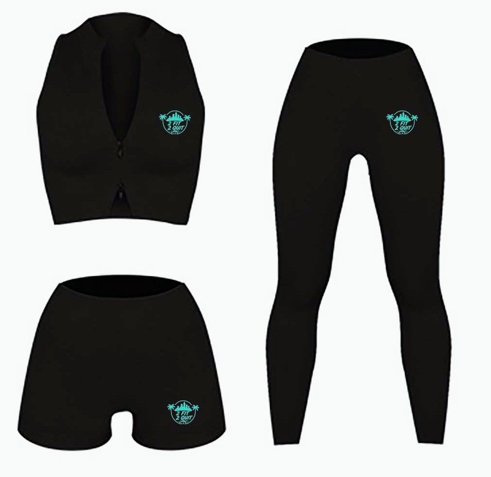 Black vest, shorts, and leggings